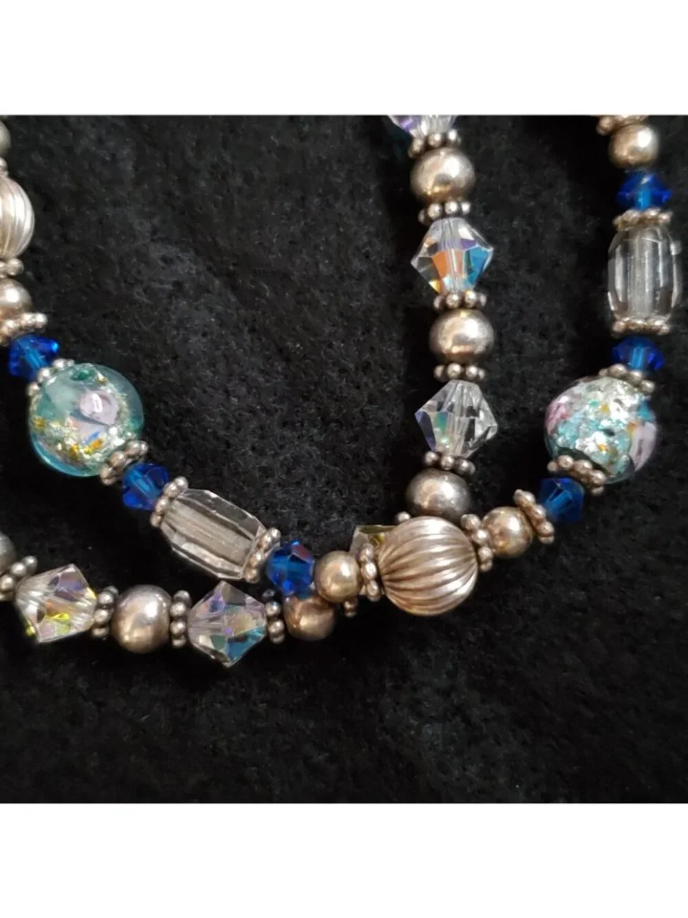 Crystal Beaded Bracelet Lot Silver Tone AB Blue Floral 6.5